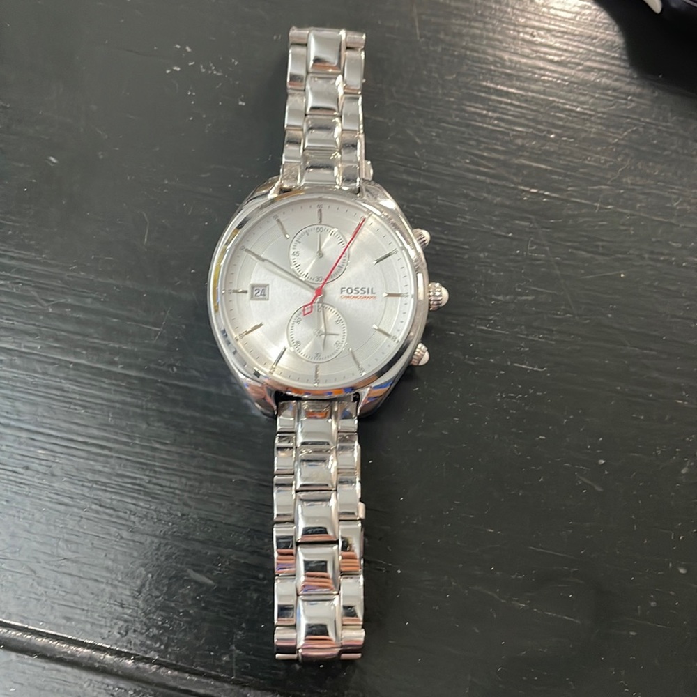 Silver fossil watch